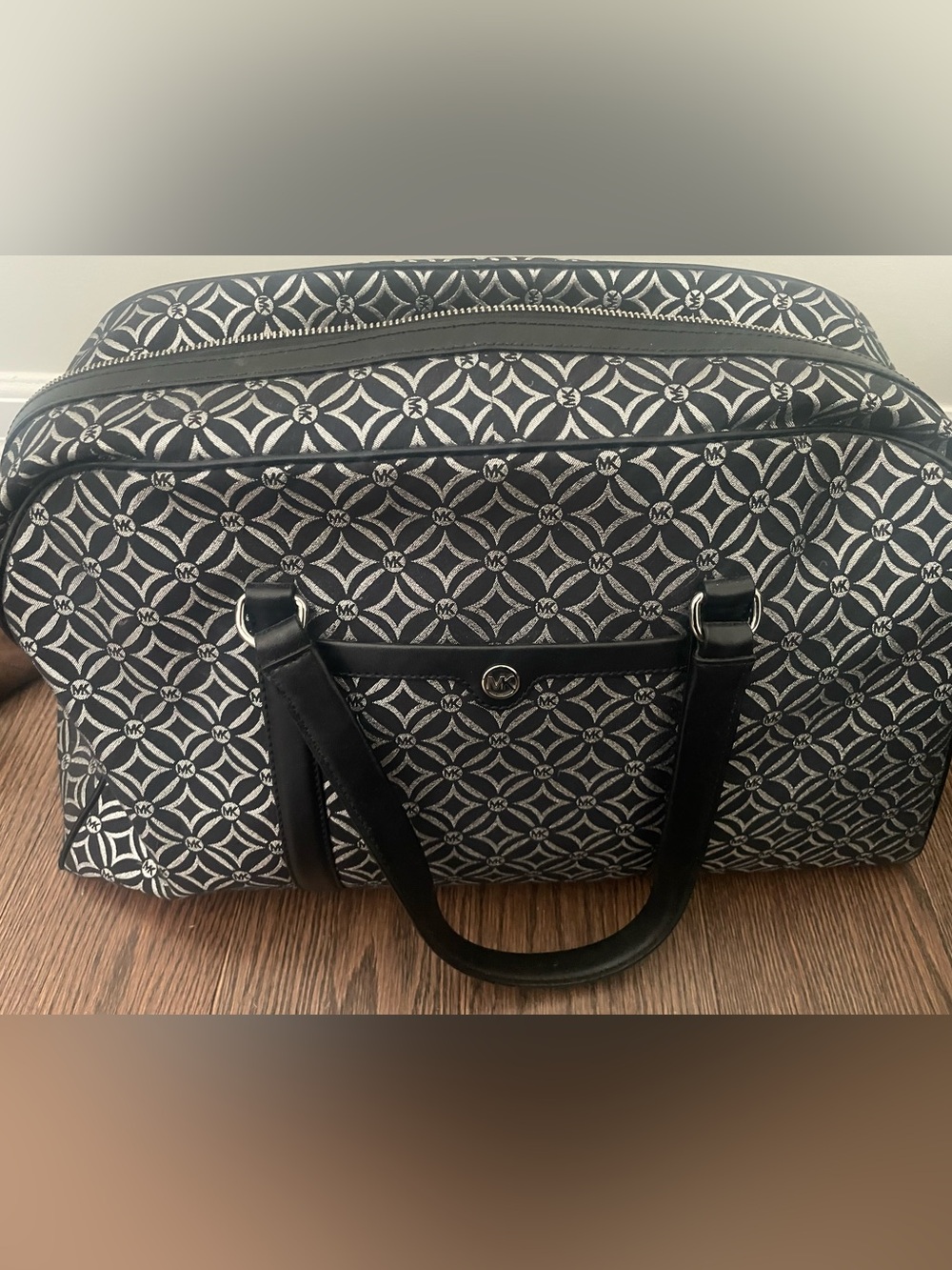 Michael Kors Black and Silver Signature MK Travel bag